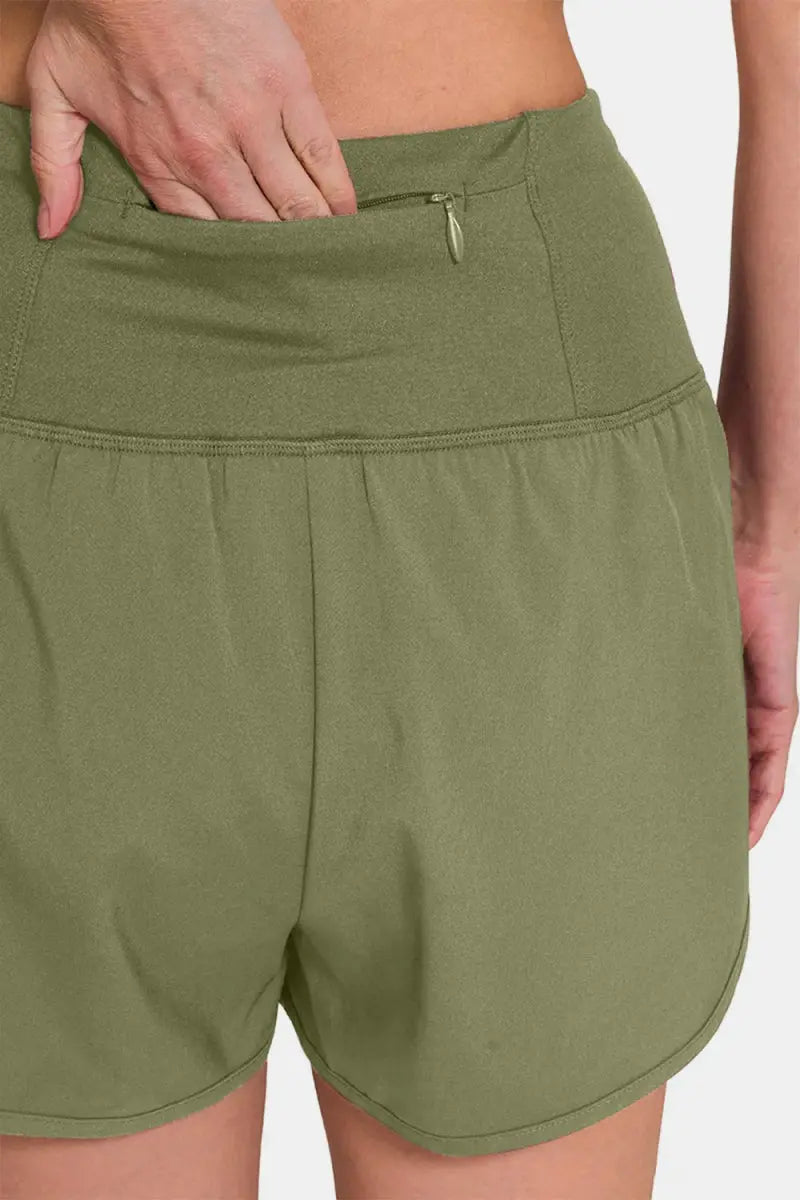 Zenana High-Waisted Zippered Back Pocket Active Shorts - Love Salve